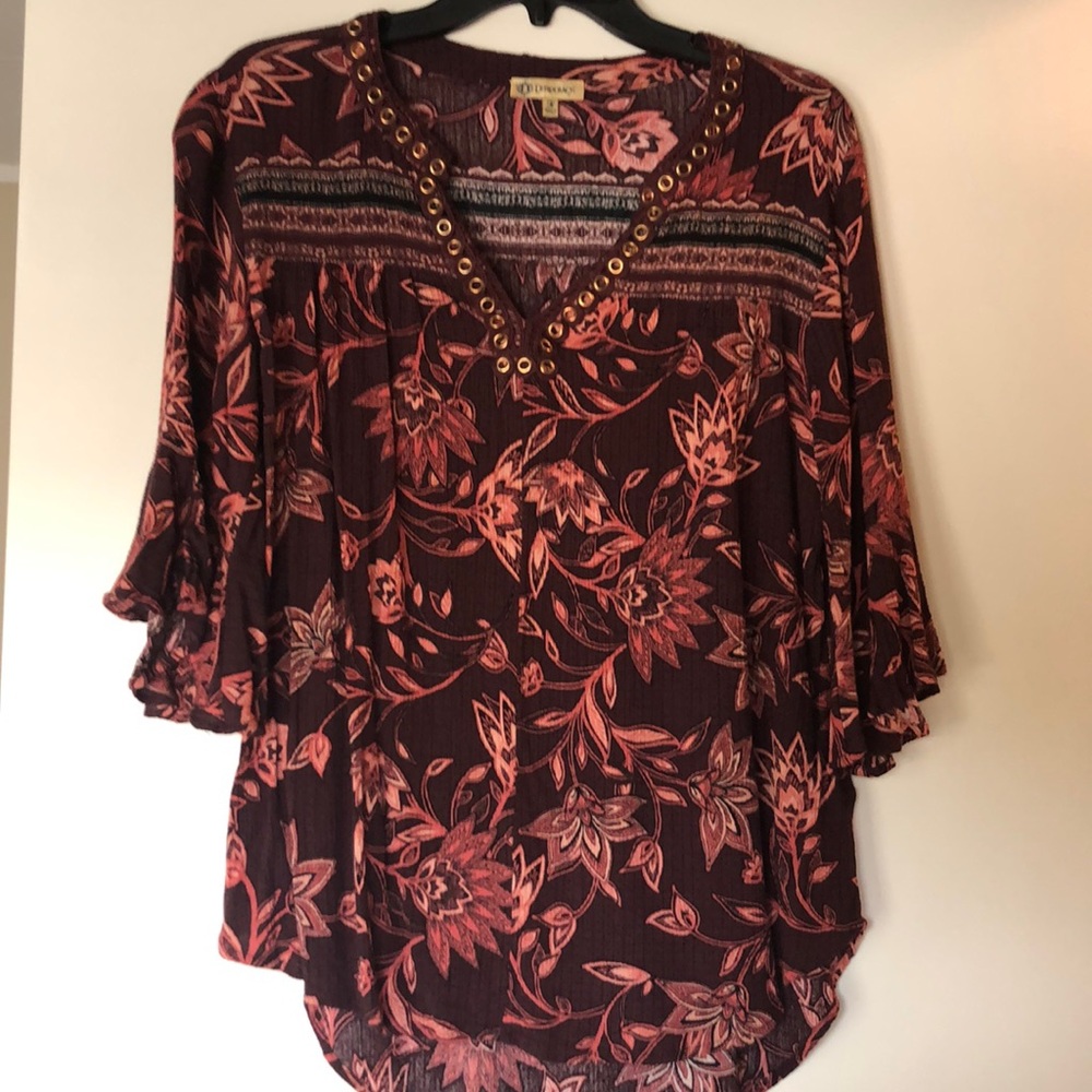 Burgandy and blush tones blouse